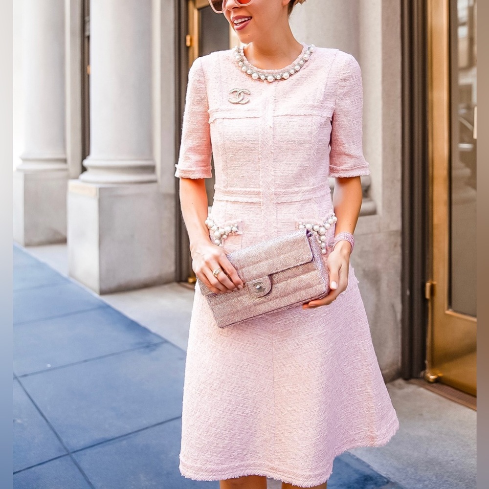 RICKIE FREEMAN TERI JON ⚪️ pearl trim tweed dress